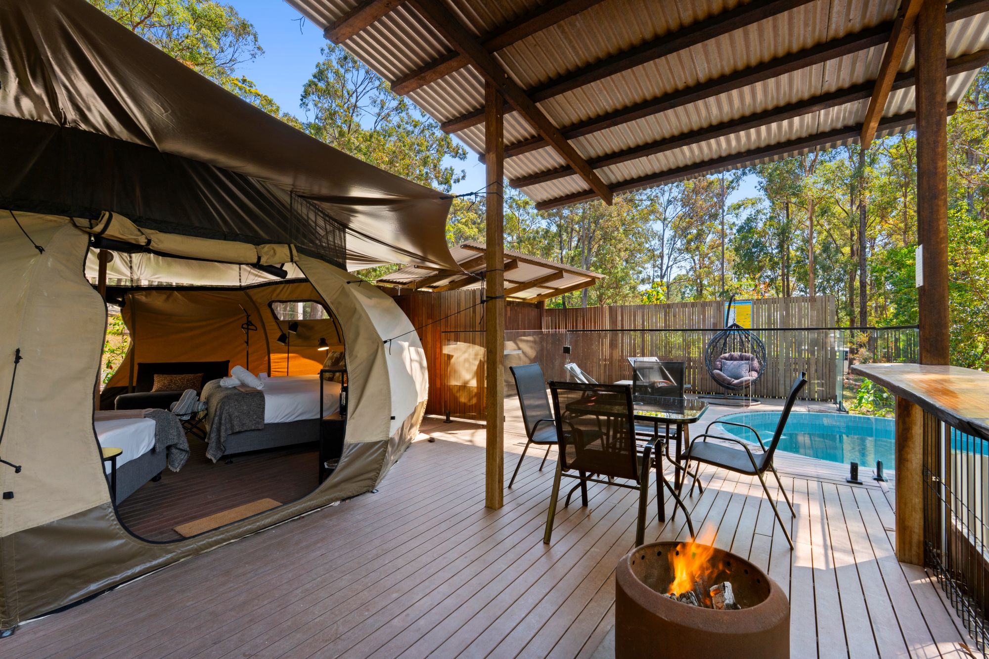 Glamping Family Luxe tent surrounded by rainforest